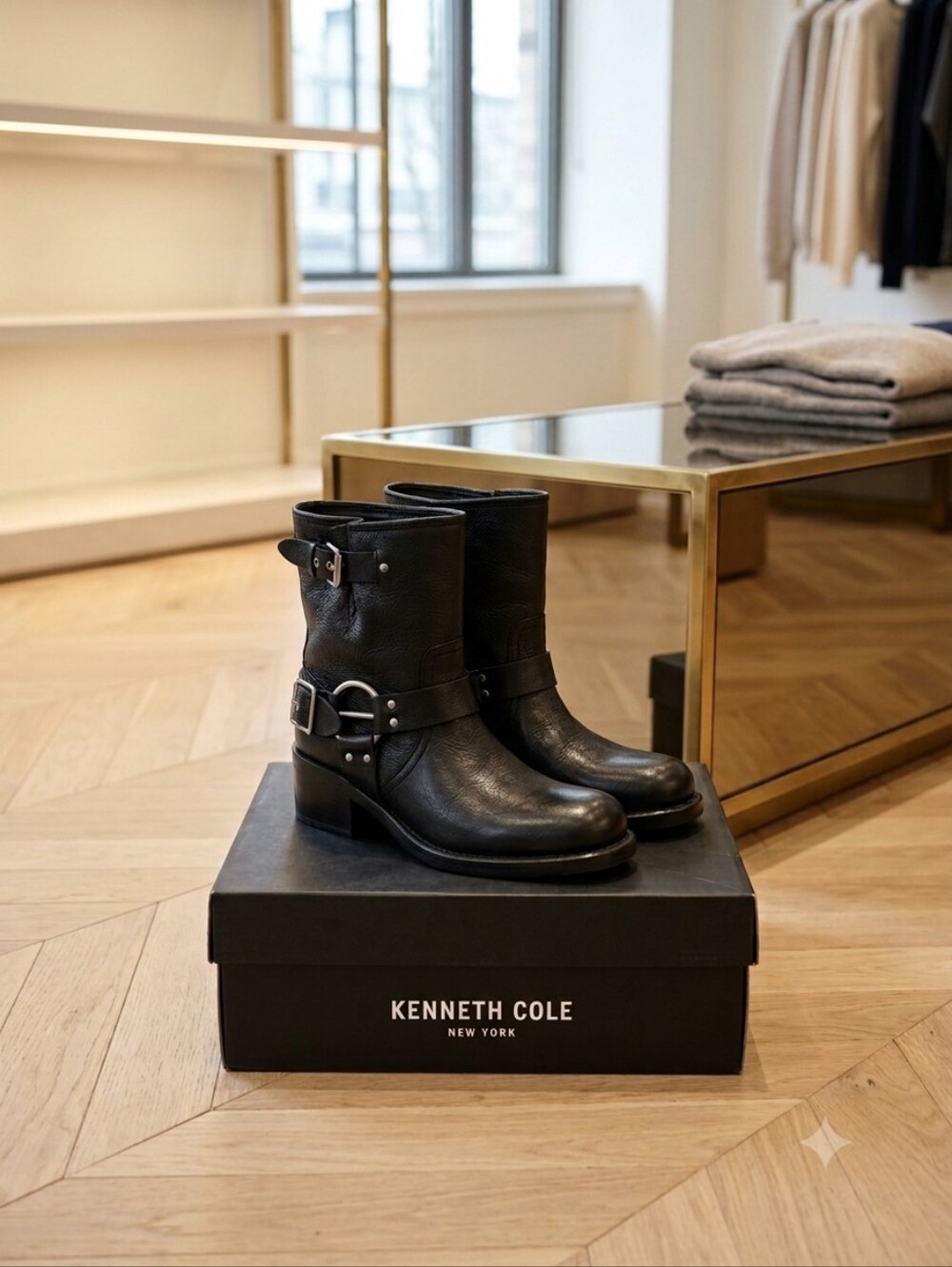 Kenneth Cole Black Moto Boots Like New